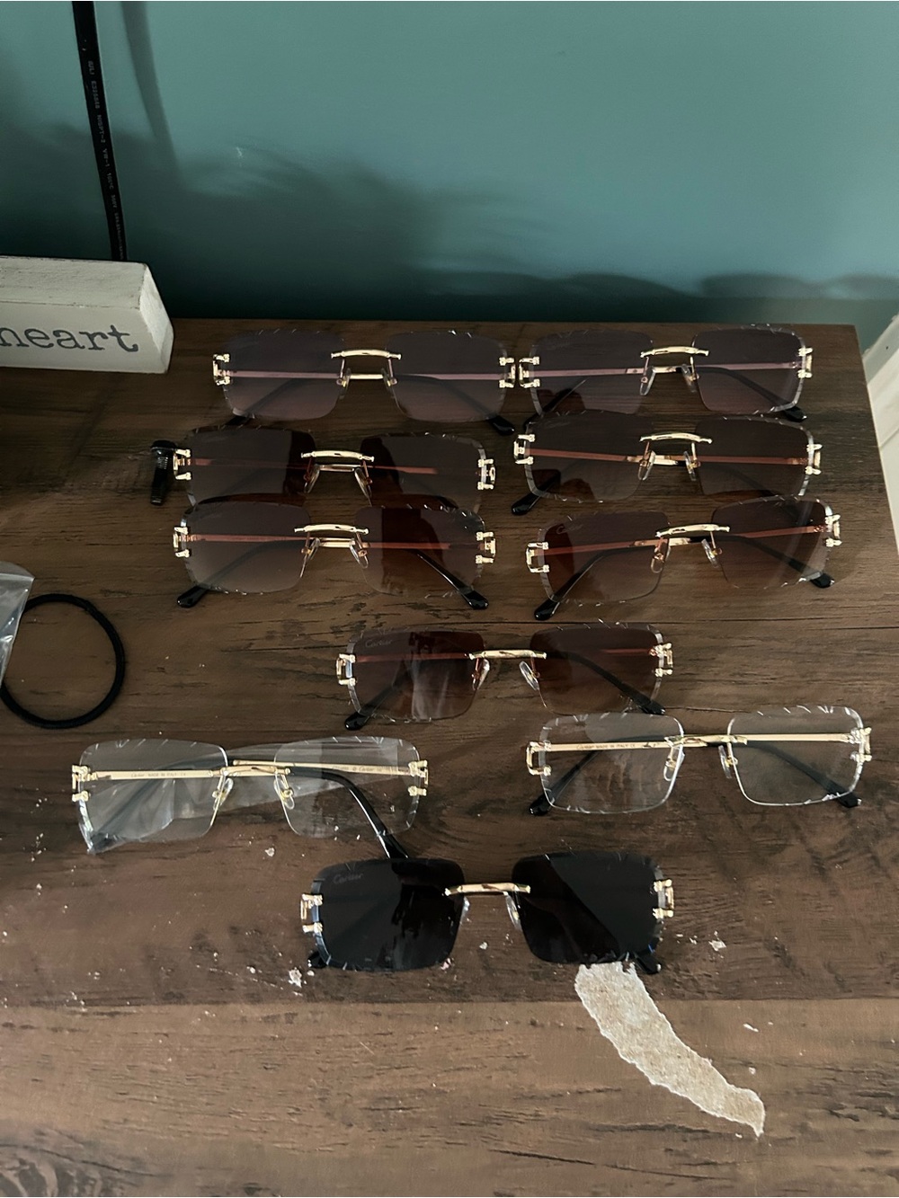 Rimless Square Sunglasses - Gold Frame with Brown/Black Lenses PICK ANY COLORS